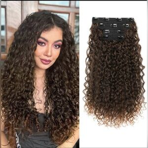 Curly Dark Brown Clip in Hair Extensions 4PC Pure Protein Slik 20 Inches